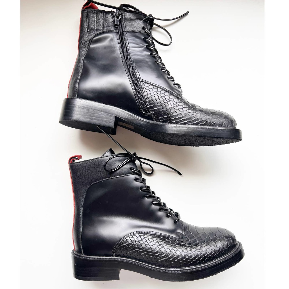 Jeffrey Campbell Fischer Lace Up Leather Boot in Black Snake